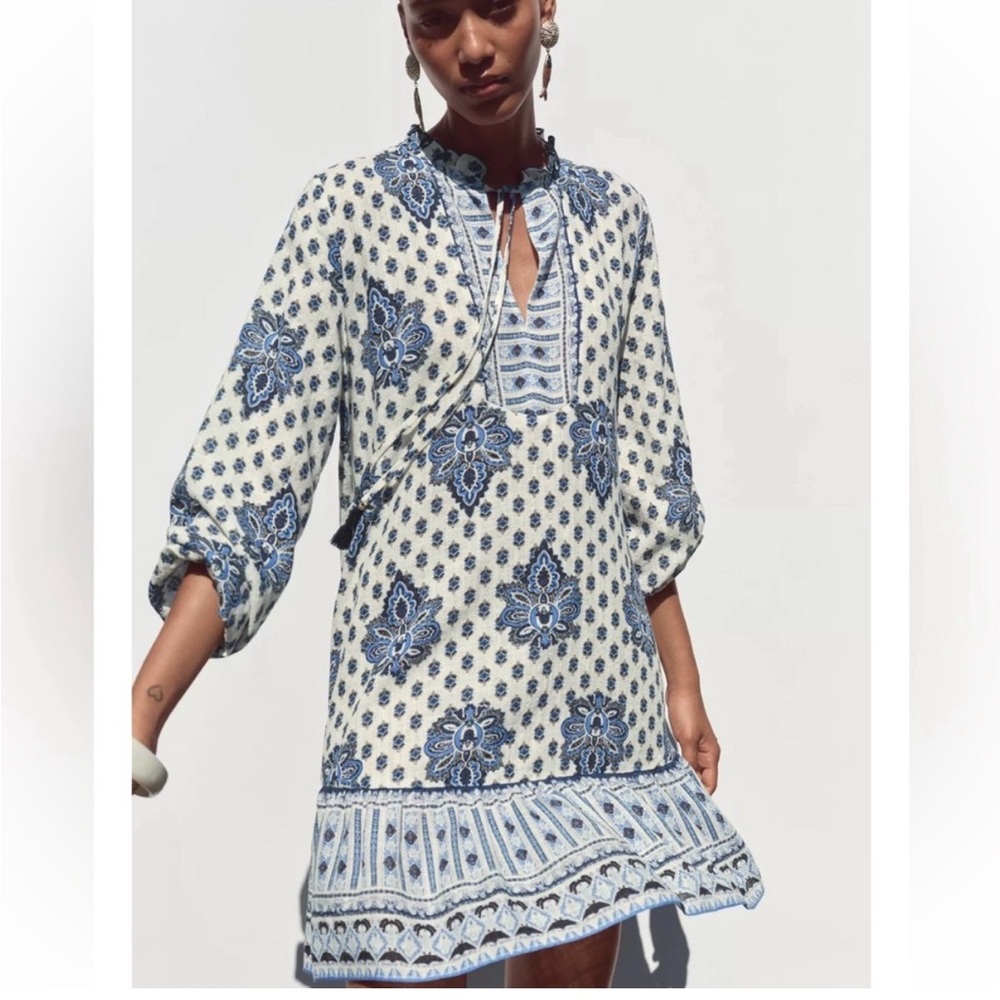 NWT Zara Blue and White Dress size L